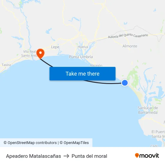 Apeadero Matalascañas to Punta del moral map