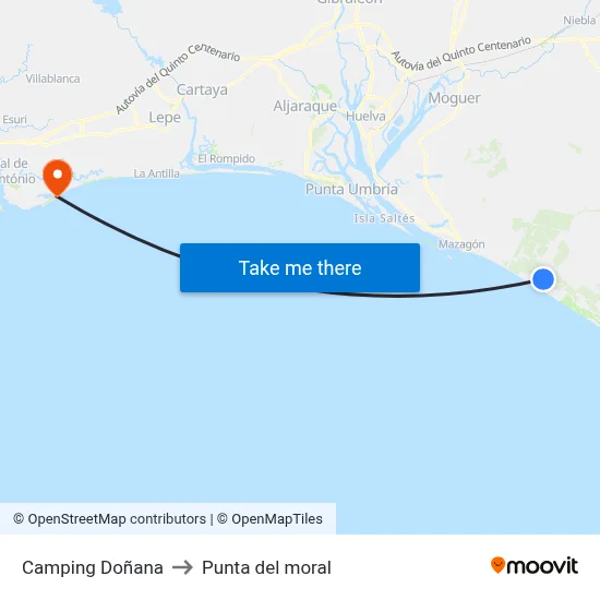Camping Doñana to Punta del moral map