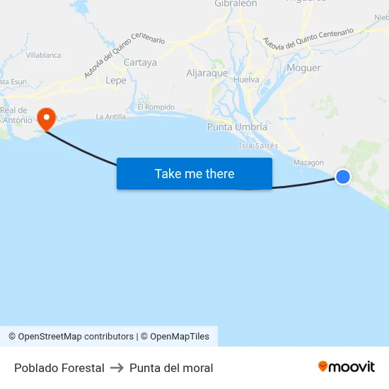 Poblado Forestal to Punta del moral map