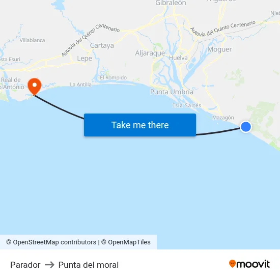 Parador to Punta del moral map