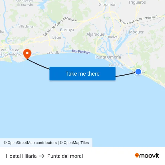 Hostal Hilaria to Punta del moral map