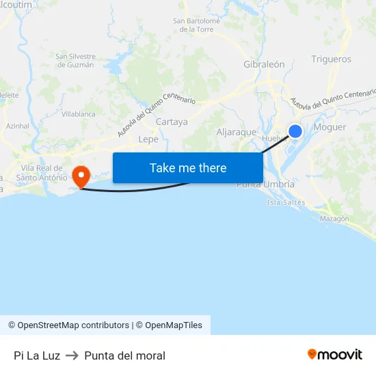 Pi La Luz to Punta del moral map