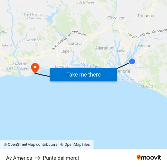 Av America to Punta del moral map