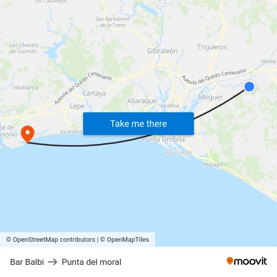 Bar Balbi to Punta del moral map