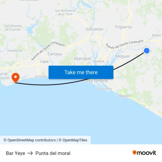 Bar Yeye to Punta del moral map