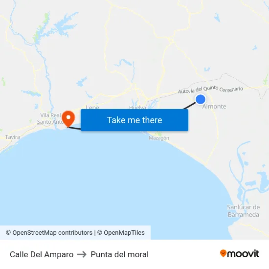 Calle Del Amparo to Punta del moral map