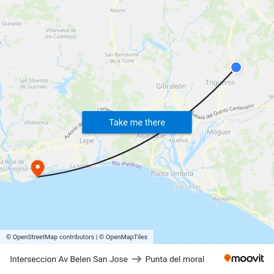 Interseccion Av Belen  San Jose to Punta del moral map