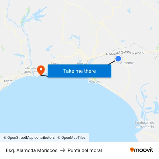 Esq. Alameda Moriscos to Punta del moral map