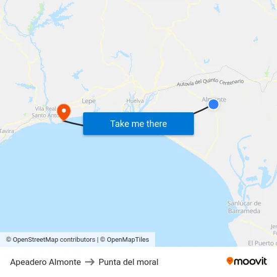 Apeadero Almonte to Punta del moral map