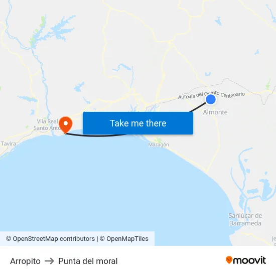 Arropito to Punta del moral map