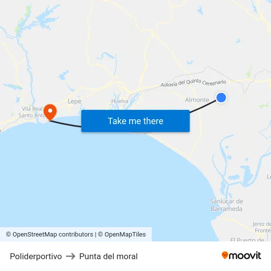 Poliderportivo to Punta del moral map