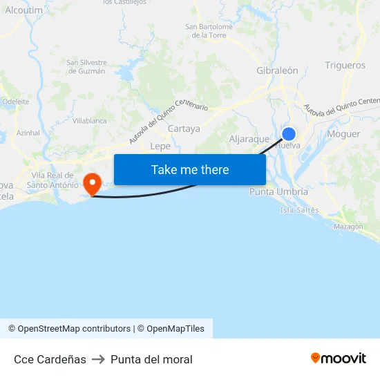 Cce Cardeñas to Punta del moral map