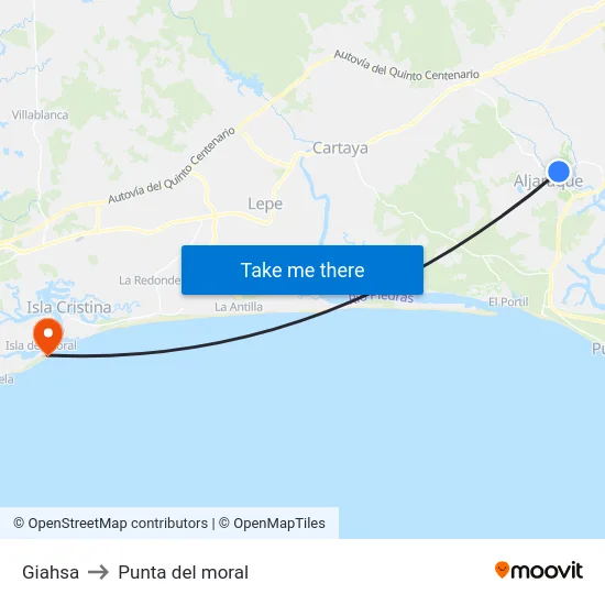 Giahsa to Punta del moral map