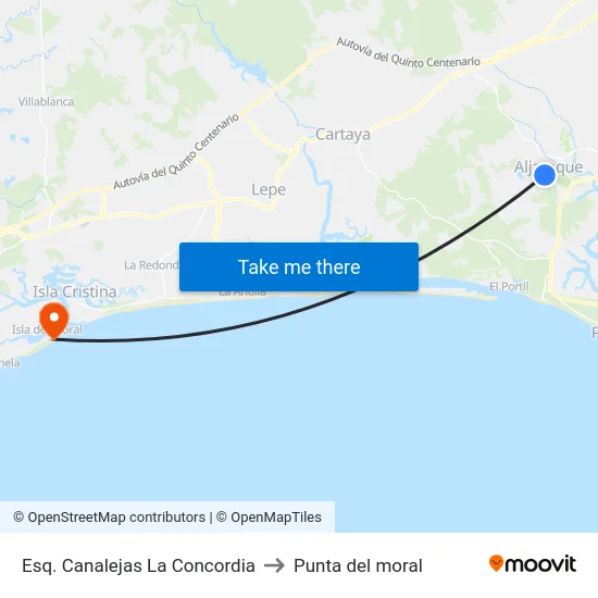 Esq. Canalejas La Concordia to Punta del moral map