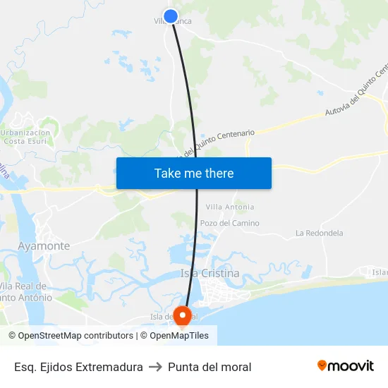 Esq. Ejidos Extremadura to Punta del moral map