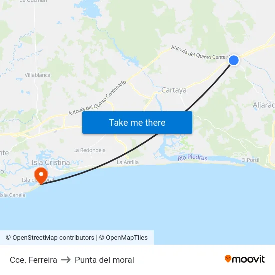 Cce. Ferreira to Punta del moral map