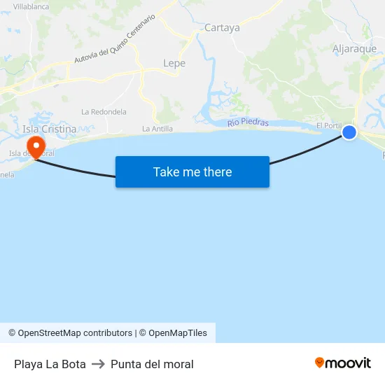 Playa La Bota to Punta del moral map