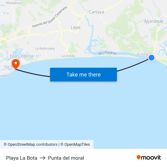 Playa La Bota to Punta del moral map