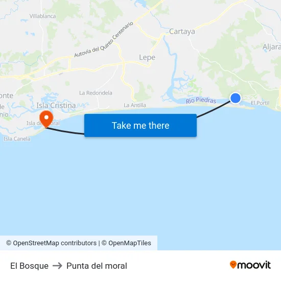 El Bosque to Punta del moral map