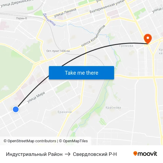 Индустриальный Район to Свердловский Р-Н map