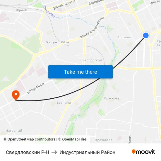 Свердловский Р-Н to Индустриальный Район map