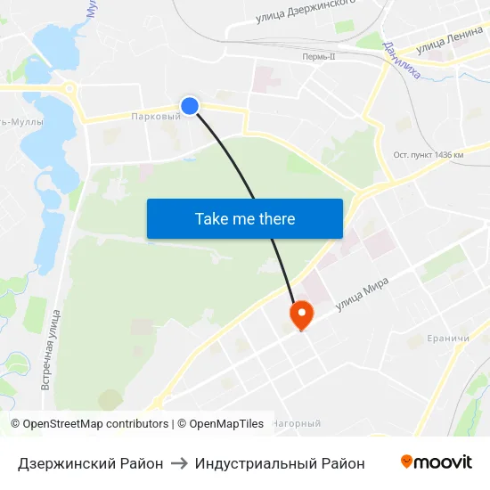 Дзержинский Район to Индустриальный Район map
