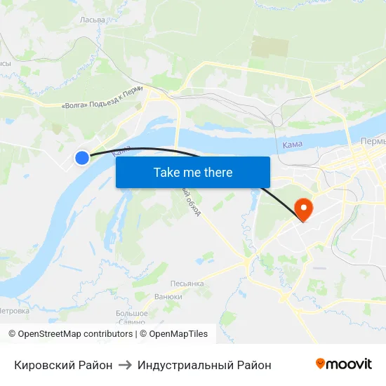 Кировский Район to Индустриальный Район map