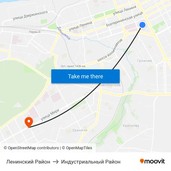 Ленинский Район to Индустриальный Район map