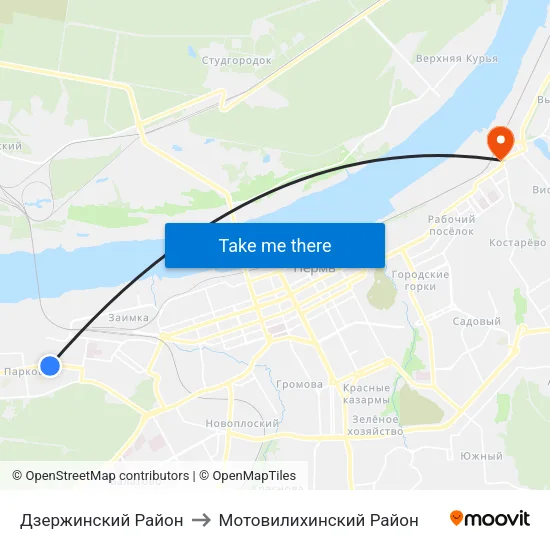 Дзержинский Район to Мотовилихинский Район map