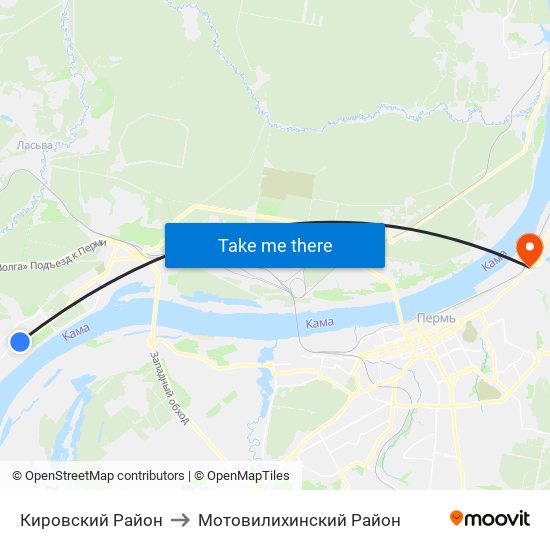 Кировский Район to Мотовилихинский Район map