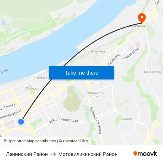 Ленинский Район to Мотовилихинский Район map