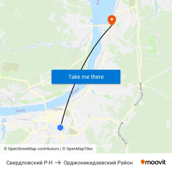 Свердловский Р-Н to Орджоникидзевский Район map