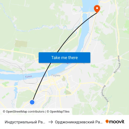 Индустриальный Район to Орджоникидзевский Район map
