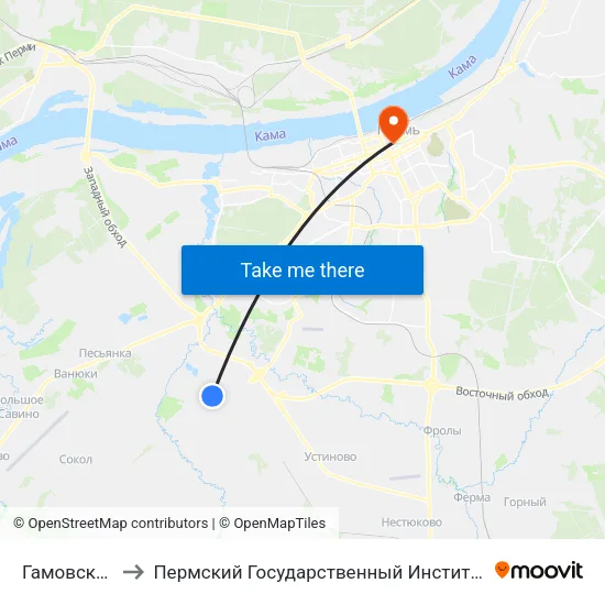 Гамовский Тракт to Пермский Государственный Институт Искусства И Культуры map