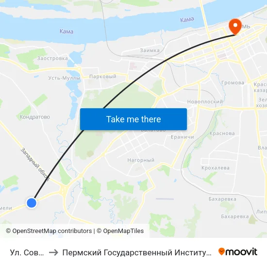 Ул. Совхозная to Пермский Государственный Институт Искусства И Культуры map