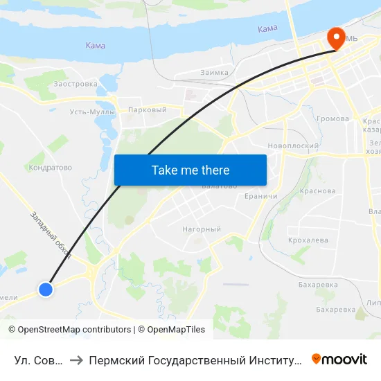 Ул. Совхозная to Пермский Государственный Институт Искусства И Культуры map