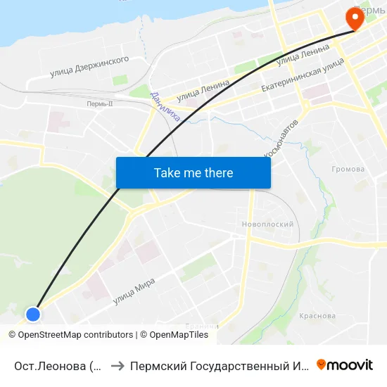 Ост.Леонова (Ш.Космонавтов) to Пермский Государственный Институт Искусства И Культуры map