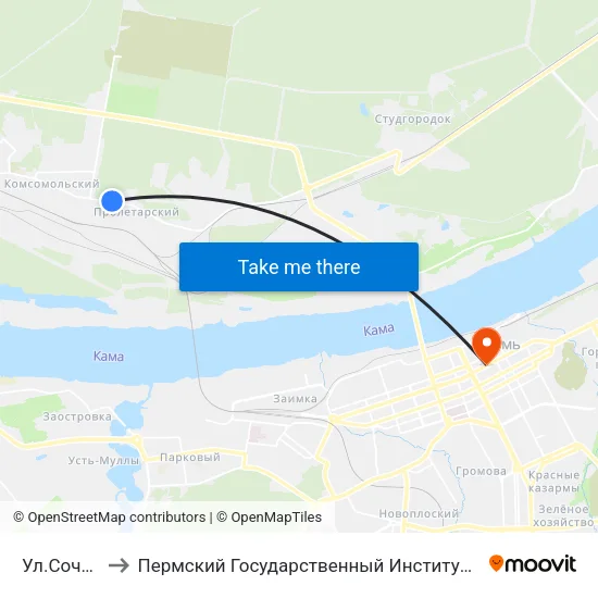 Ул.Сочинская to Пермский Государственный Институт Искусства И Культуры map