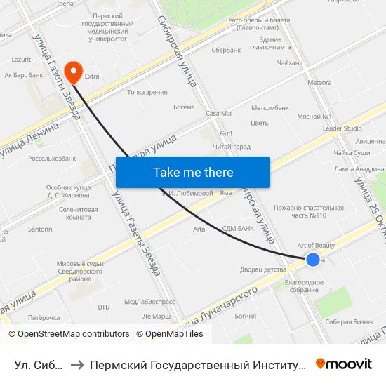 Ул. Сибирская to Пермский Государственный Институт Искусства И Культуры map