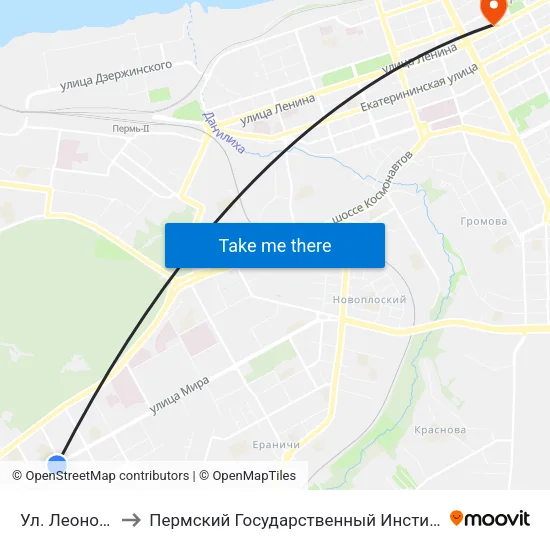 Ул. Леонова (Мира) to Пермский Государственный Институт Искусства И Культуры map
