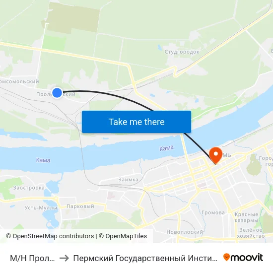 М/Н Пролетарский to Пермский Государственный Институт Искусства И Культуры map