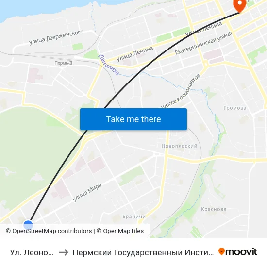 Ул. Леонова (Мира) to Пермский Государственный Институт Искусства И Культуры map