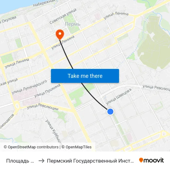 Площадь Ветеранов to Пермский Государственный Институт Искусства И Культуры map