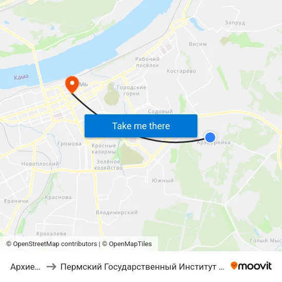 Архиерейка to Пермский Государственный Институт Искусства И Культуры map