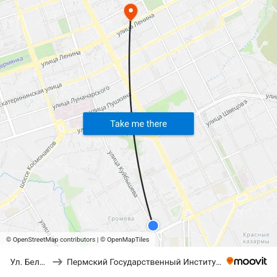 Ул. Белинского to Пермский Государственный Институт Искусства И Культуры map