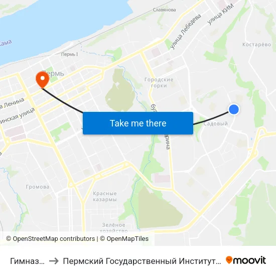 Гимназия №2 to Пермский Государственный Институт Искусства И Культуры map