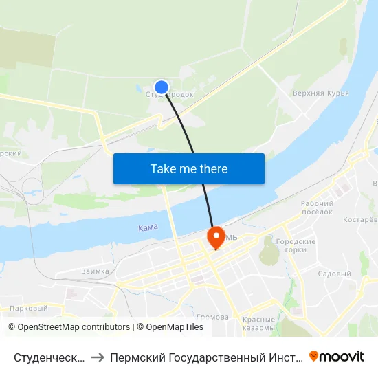 Студенческий Городок to Пермский Государственный Институт Искусства И Культуры map