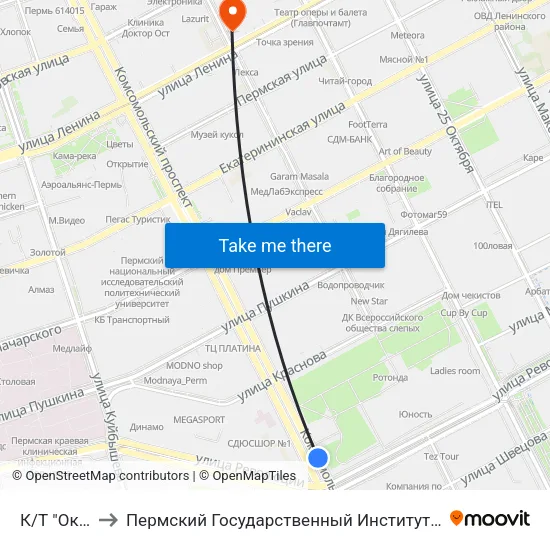 К/Т "Октябрь" to Пермский Государственный Институт Искусства И Культуры map
