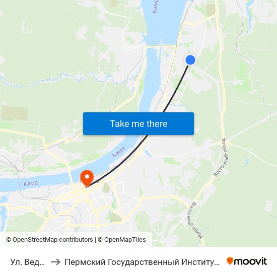 Ул. Веденеева to Пермский Государственный Институт Искусства И Культуры map