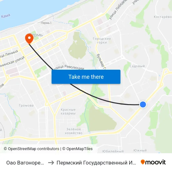 Оао Вагоноремонтный Завод to Пермский Государственный Институт Искусства И Культуры map